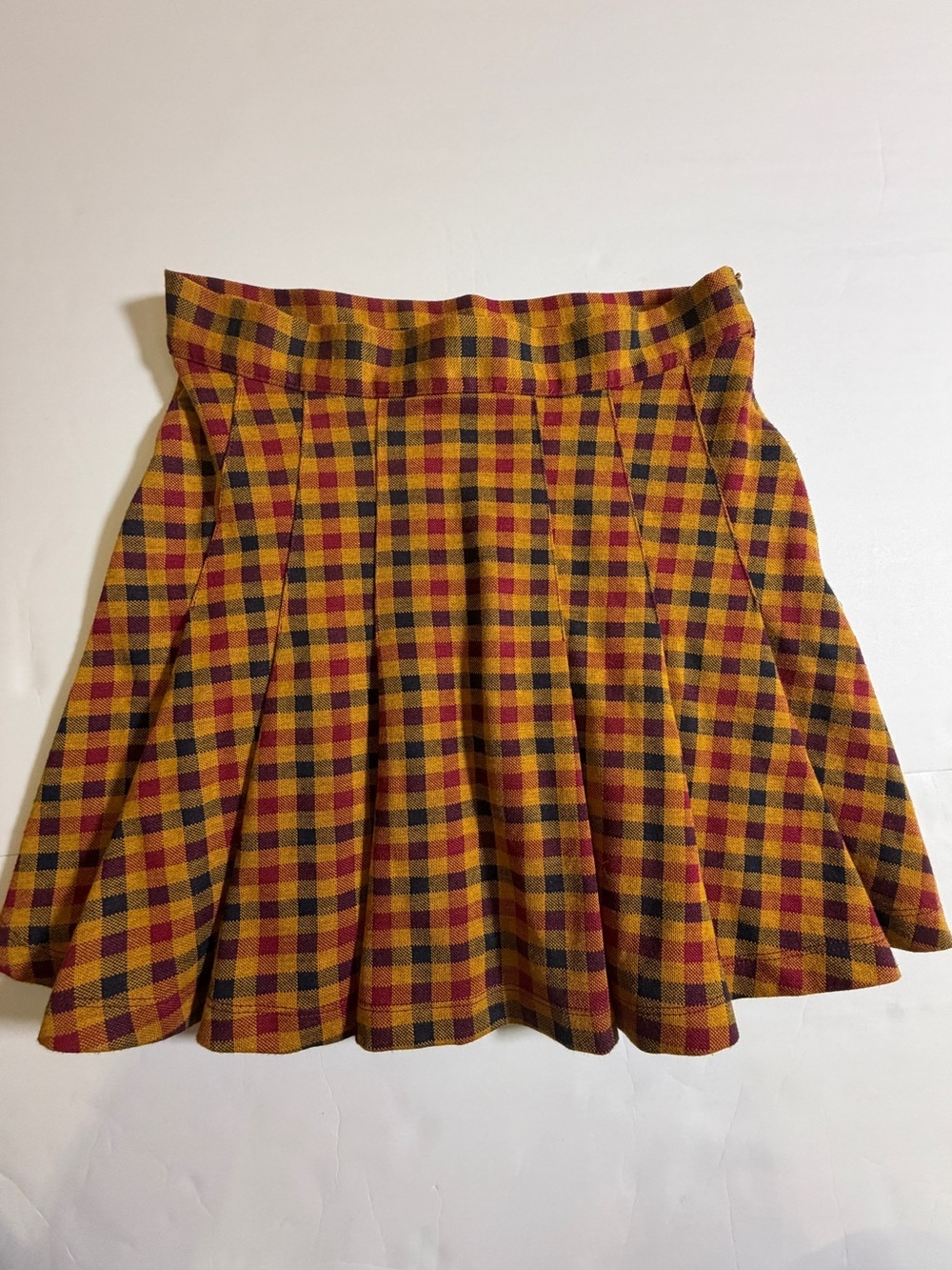 Free People Plaid Pleated Mini Skirt - Mustard & Burgundy Size 4